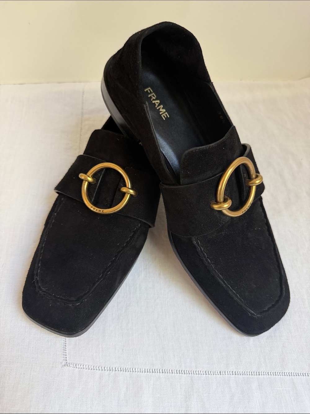 EUC FRAME Le Montecito Black Suede Loafers Size 38.5